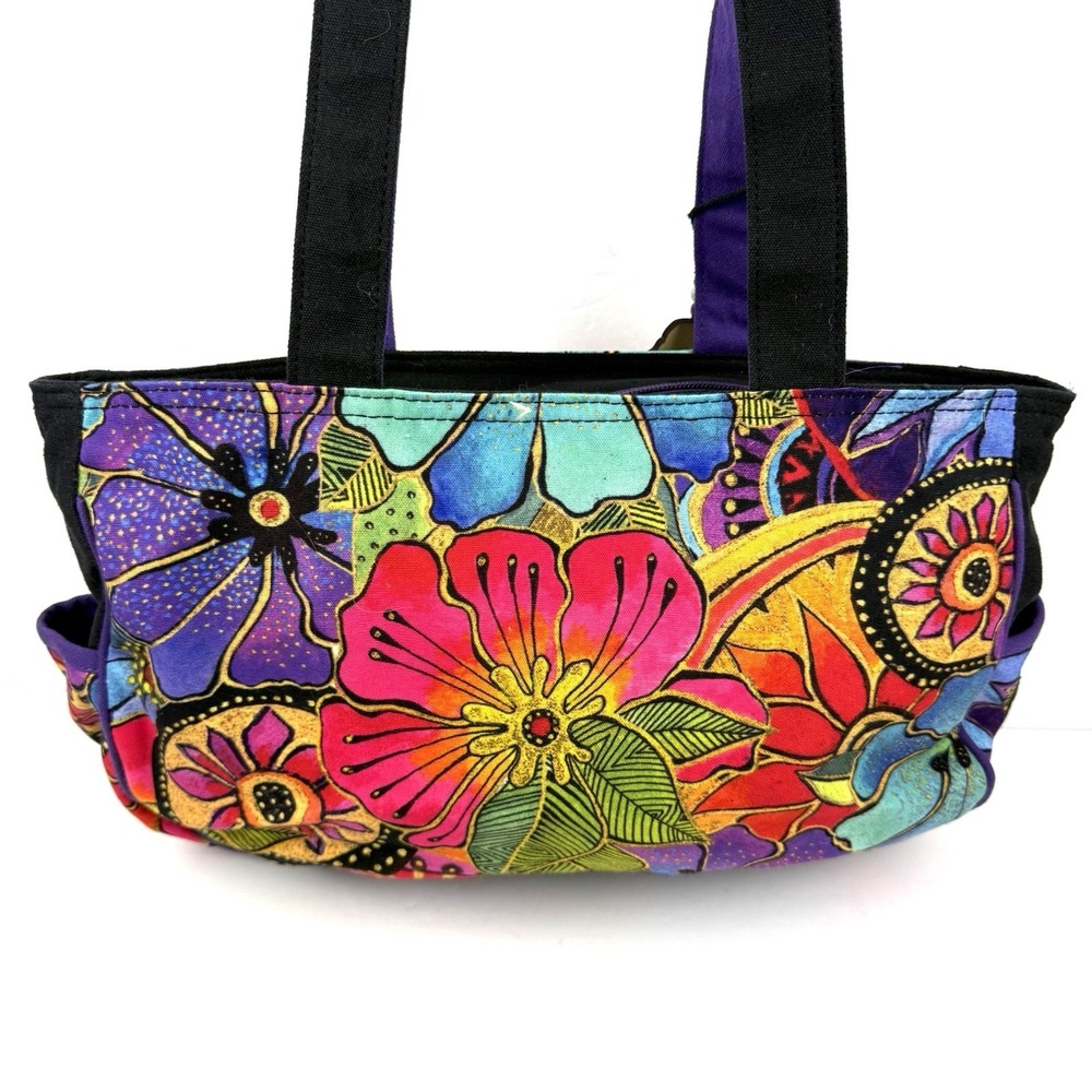 Laurel Burch Handbag Floral Canvas Colorful Boho Beaded Travel Shoulder Bag - Picture 6 of 16